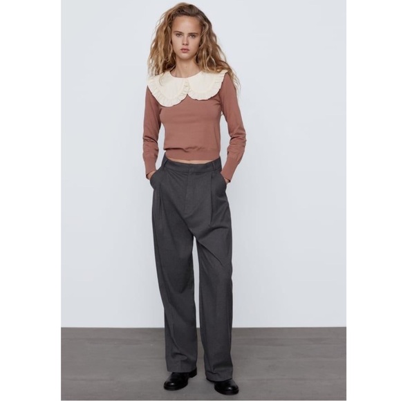 Zara Ruffled Peter Pan Collar Knit Top Blush Pink S - Picture 15 of 15